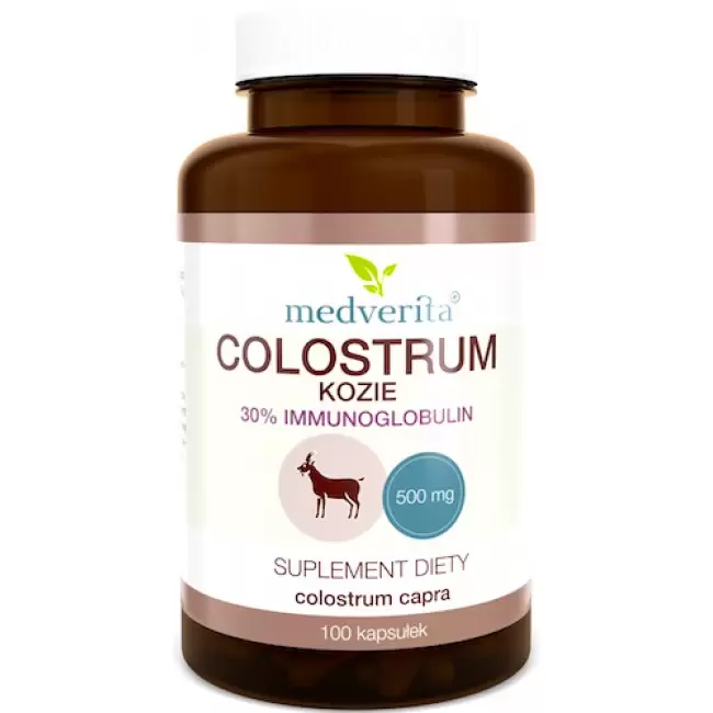Medverita Colostrum Kozie 100kaps - suplement diety Kolostrum 30% immunoglobulin Siara z mleka