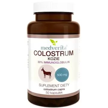 Medverita Colostrum Kozie 500mg 50kaps - suplement diety Kolostrum 30% immunoglobulin Siara z mleka