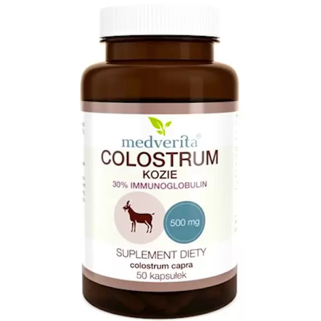 Medverita Colostrum Kozie 500mg 50kaps - suplement diety Kolostrum 30% immunoglobulin Siara z mleka