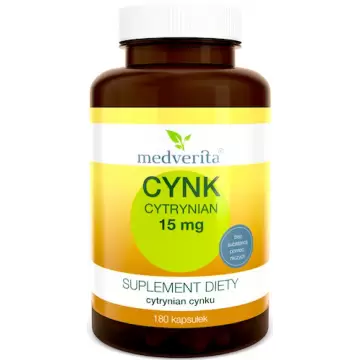 Medverita Cynk Cytrynian 15mg 180kaps - suplement diety
