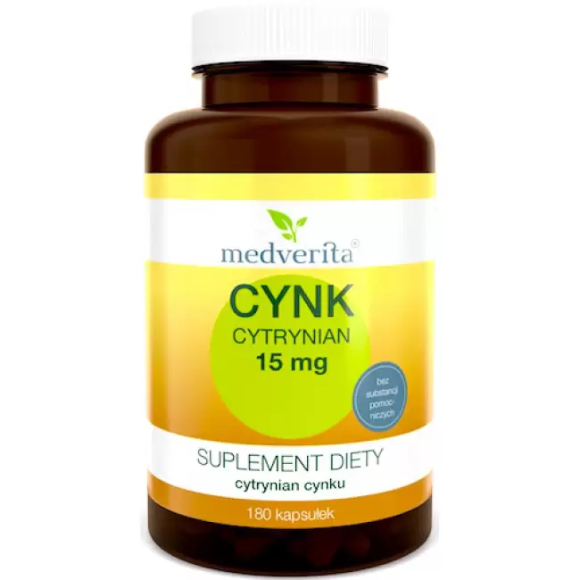 Medverita Cynk Cytrynian 15mg 180kaps - suplement diety