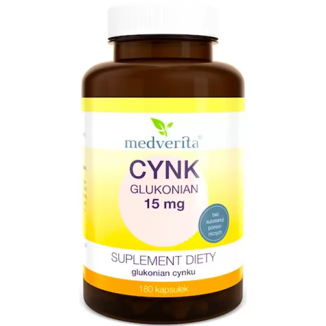 Medverita Cynk Glukonian 15mg 180kaps - suplement diety