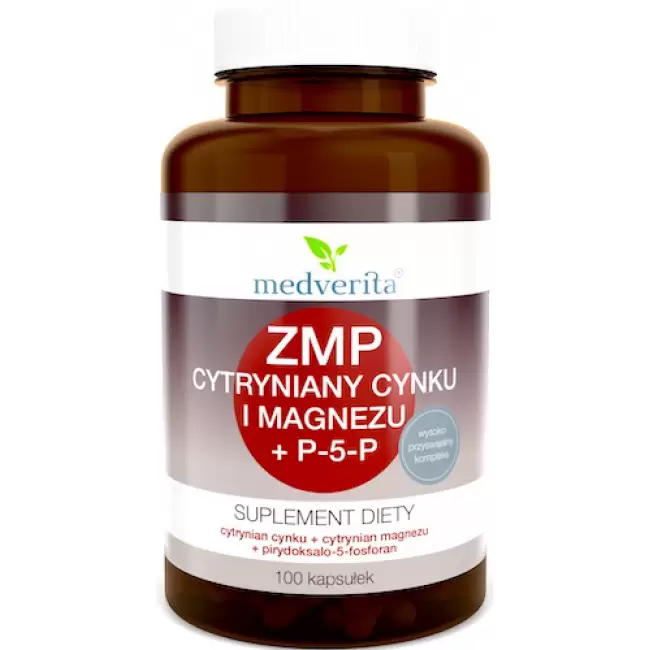 Medverita Cytryniany Cynku i Magnezu + Witamina B6 P-5-P 100kaps ZMP - suplement diety