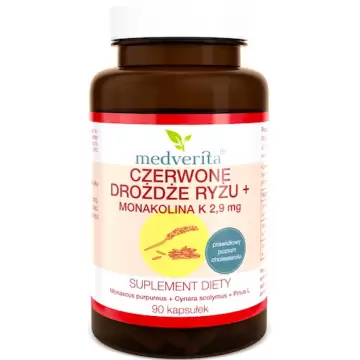 Medverita Czerwone drożdże z ryżu ekstrakt 5% monakolina K 90kaps - suplement diety Cholesterol Karczoch Sosna OPC