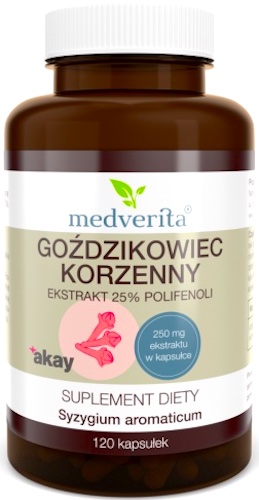 Medverita Goździkowiec korzenny 250mg ekstrakt polifenole 25% 120kaps - suplement diety Przeciwzapalnie Antybakteryjnie
