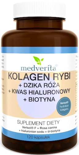 Medverita Kolagen Rybi Verisol 120kaps - suplement diety Dzika Róża+Kwas HA+Biotyna