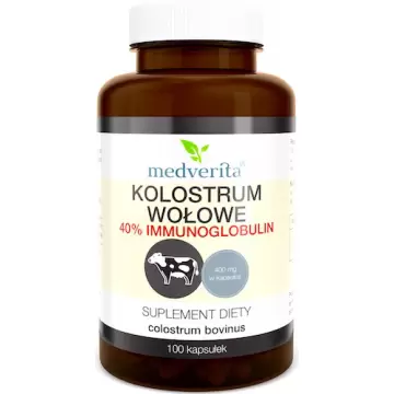 Medverita Kolostrum wołowe 40% Immunoglobulin 100kaps - suplement diety Siara z mleka