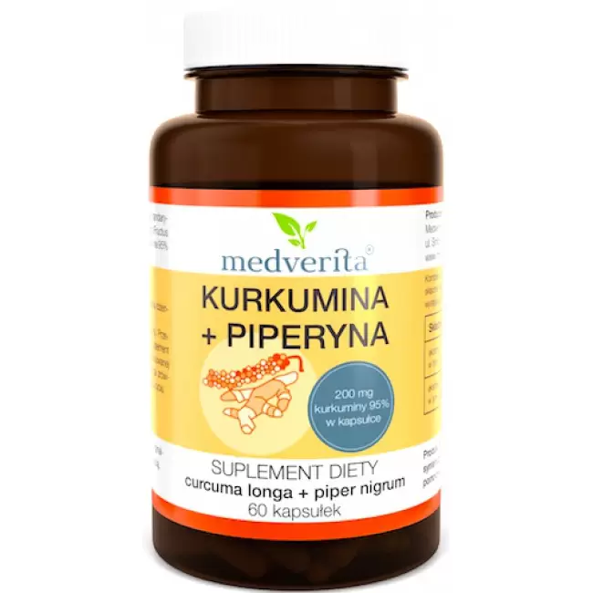 Medverita Kurkumina Piperyna standaryzowany kompleks 60kaps suplement diety Kurkuma Pieprz Układ pokarmowy