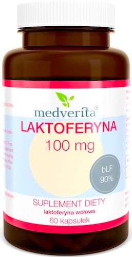 Medverita Laktoferyna 90% 100mg 60kaps bLF z mleka - suplement diety wołowa bydlęca