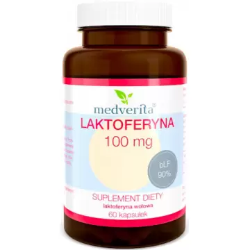 Medverita Laktoferyna 90% 100mg 60kaps bLF z mleka - suplement diety wołowa bydlęca