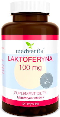 Medverita Laktoferyna 90% 100mg 120kaps bLF z mleka - suplement diety wołowa bydlęca