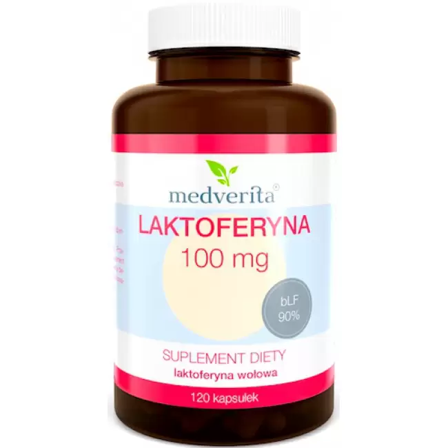 Medverita Laktoferyna 90% 100mg 120kaps bLF z mleka - suplement diety wołowa bydlęca