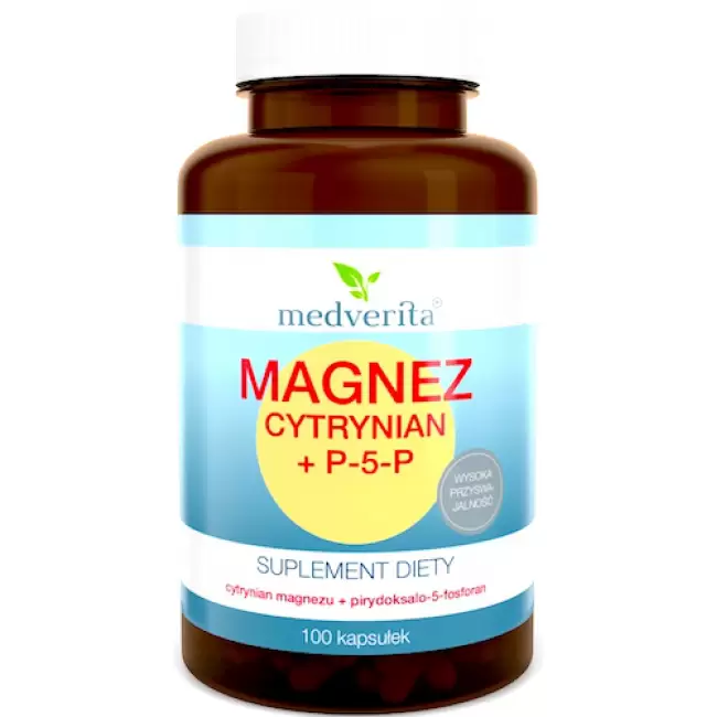Medverita Magnez Cytrynian + Witamina B6 P-5-P 100kaps - suplement diety
