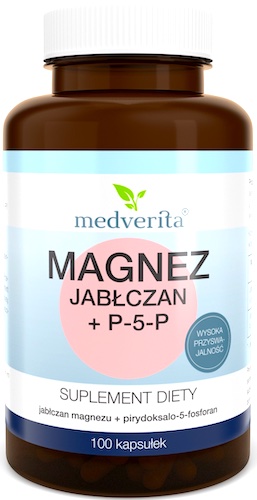 Medverita Magnez jabłczan + Witamina B6 P-5-P 100kaps - suplement diety