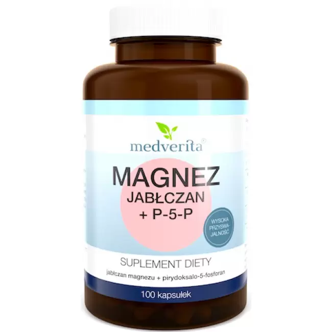 Medverita Magnez jabłczan + Witamina B6 P-5-P 100kaps - suplement diety