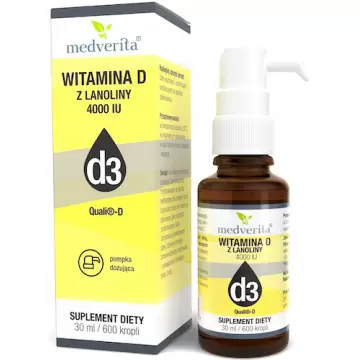 Medverita Naturalna Witamina D3 4000IU 30ml krople - suplement diety D-3 z lanoliny