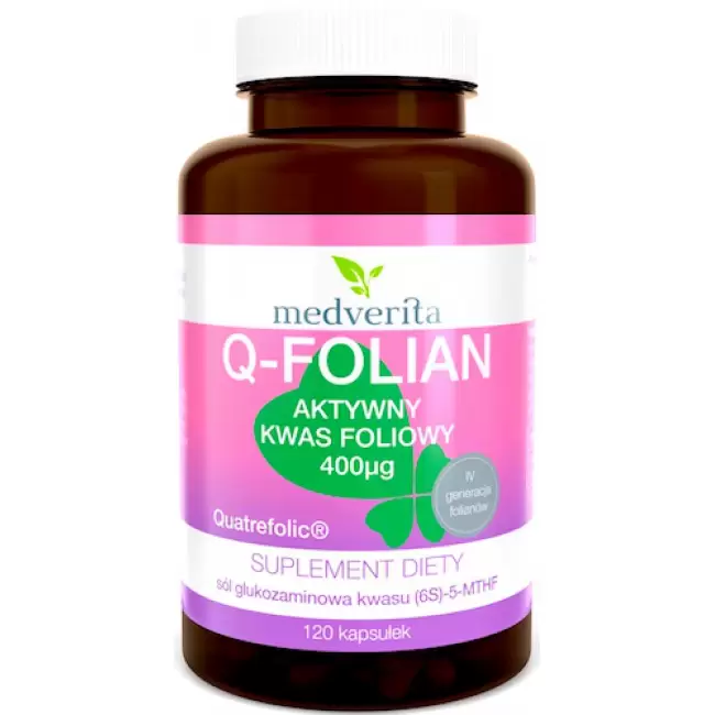 Medverita Q-Folian Quatrefolic kwas foliowy 400mcg 120kaps - suplement diety