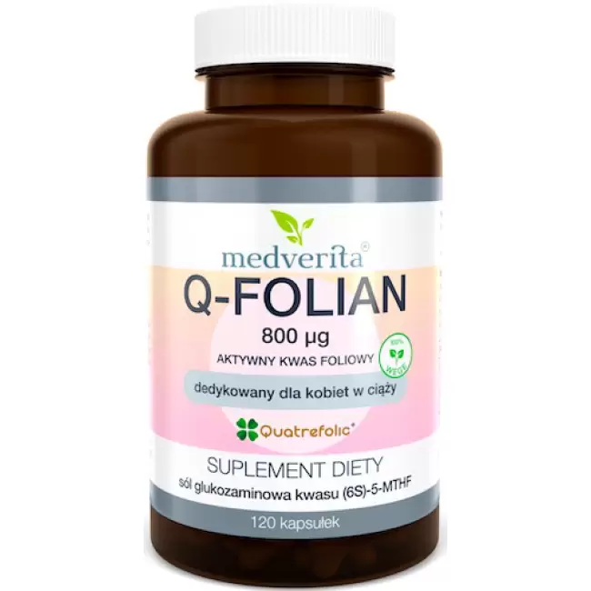 Medverita Q-folian Quatrefolic kwas foliowy 800mcg 120kaps vege - suplement diety ciąża