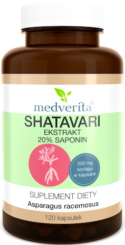 Medverita Shatavari 500mg ekstrakt saponiny 20% 120kaps - suplement diety Menstruacja