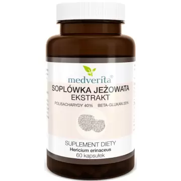 Medverita Soplówka jeżowata ekstrakt 500mg 60kaps Lion's Mane Polisacharydy Beta-Glukan