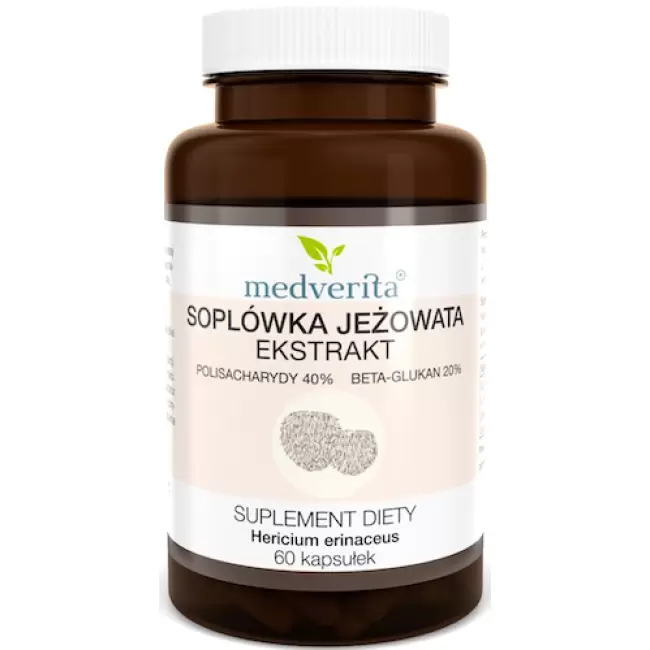 Medverita Soplówka jeżowata ekstrakt 500mg 60kaps Lion's Mane Polisacharydy Beta-Glukan