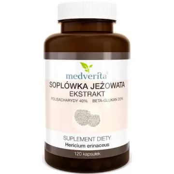 Medverita Soplówka jeżowata ekstrakt 500mg 120kaps Lion's Mane Polisacharydy Beta-Glukan