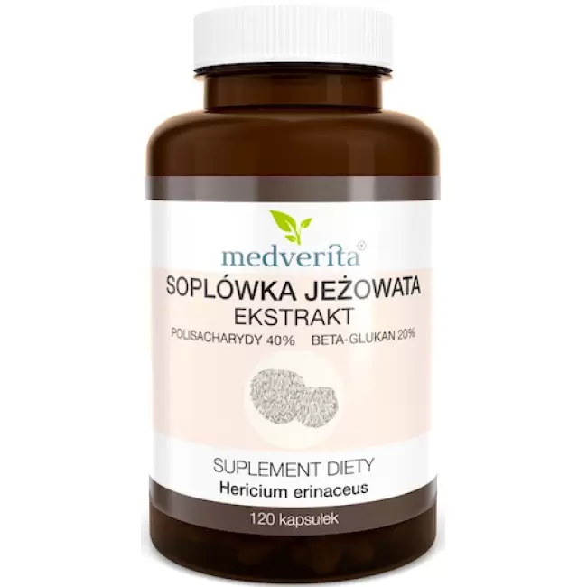 Medverita Soplówka jeżowata ekstrakt 500mg 120kaps Lion's Mane Polisacharydy Beta-Glukan