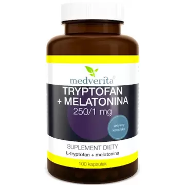 Medverita Tryptofan 250mg + Melatonina 1mg 100kaps - suplement diety Zdrowy Sen Jet Lag