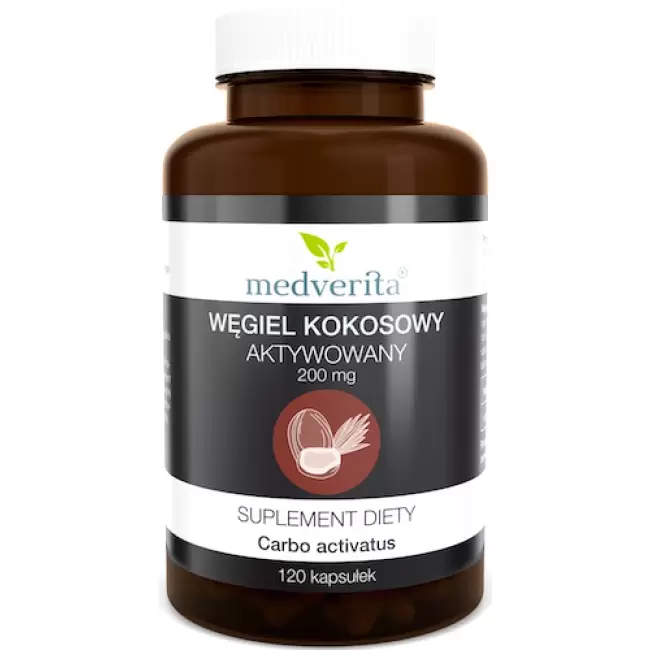 Medverita Węgiel kokosowy aktywowany 200mg 120kaps - suplement diety Trawienie Jelita