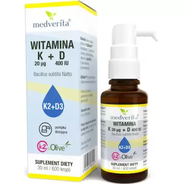 Medverita witamina K2 + D3 K2&Olive mk-7 20mcg + D3 400IU 30ml krople - suplement diety