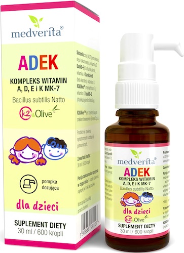Medverita Witaminy A+D+E+K Mk7 z K2&Olive dla dzieci krople 30ml ADEK /pompka/ - suplement diety
