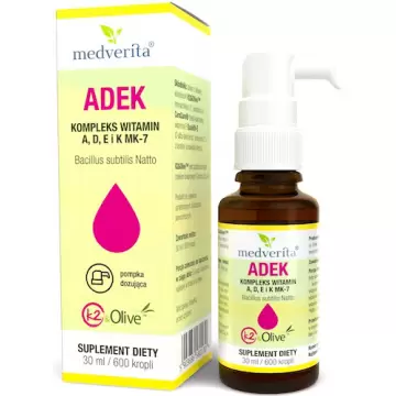 Medverita Witaminy ADEK A+D3+E+K2 Mk7 & Olive krople 30ml - suplement diety