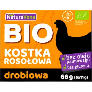NaturaVena BIO Kostka rosołowa drobiowa organiczna 6szt - 66g kostki bezglutenowe