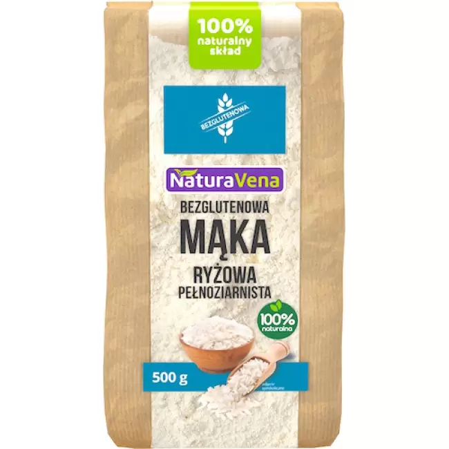 NaturaVena Mąka ryżowa pełnoziarnista bezglutenowa 500g vege