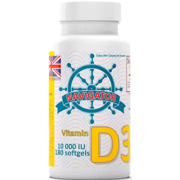 Navigator Witamina D3 10.000IU 180softgels - suplement diety 100% naturalna z lanoliny