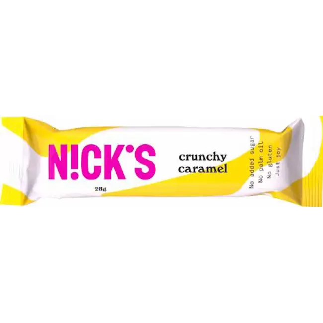 NICKS Crunchy Caramel 28g Baton karmelowy z migdałami chrupki Bez dodatku cukru Bezglutenowy