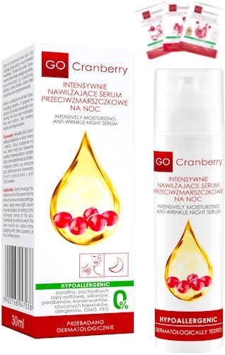 NOVA GOCranberry Intensywne nawilżające serum przeciwzmarszczkowe na noc 30ml Żurawinowe, Hipoalergiczne, Gratis