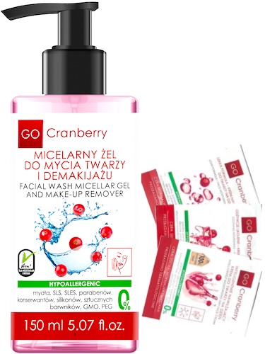 NOVA GOCranberry Micelarny żel do mycia twarzy i demakijażu 150ml vege Żurawinowy, Hipoalergiczny, Gratis