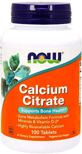 NOW FOODS Calcium Citrate Cytrynian Wapnia 100tab vege - suplement diety Kości