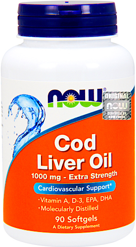 NOW FOODS Tran Cod Liver Oil Extra 1000mg 90kaps - suplement diety A, D-3, EPA, DHA