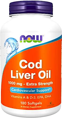 NOW FOODS Tran Cod Liver Oil Extra 1000mg 180kaps - suplement diety A, D-3, EPA, DHA