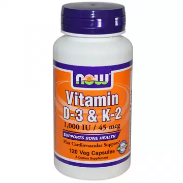 NOW Food Witamina D-3 & K2 1.000 IU / 45 mcg 120 veg. kaps. - suplement diety WYPREZEDAŻ - KRÓTKA DATA !