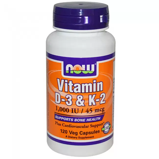 NOW Food Witamina D-3 & K2 1.000 IU / 45 mcg 120 veg. kaps. - suplement diety WYPREZEDAŻ - KRÓTKA DATA !