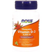NOW FOODS Witamina D3 5000IU 120tab do ssania - suplement diety Kości, Odporność