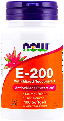 NOW FOODS Witamina E-200IU Mixed Tocopherols 100kaps - suplement diety Tokoferole MIX