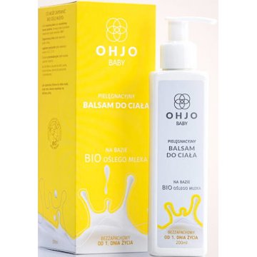 OHJO Baby Pielęgnacyjny Balsam do ciała 200ml na bazie Ośle Mleko BIO dla Dzieci i Niemowląt