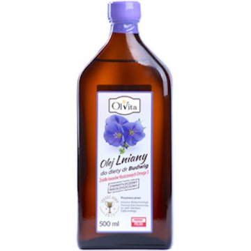 OlVita Lniany tłoczony na zimno nieoczyszczony 500ml do diety dr BUDWIG