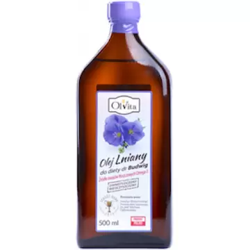 OlVita Olej Lniany tłoczony na zimno nieoczyszczony 500ml do diety dr BUDWIG Omega-3