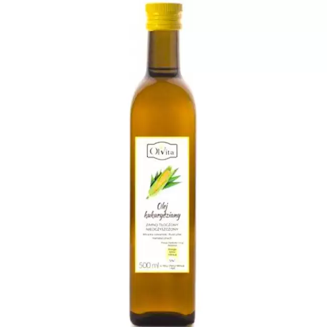 OlVita Olej kukurydziany nieoczyszczony zimno tłoczony 500ml Zarodniki Kukurudzy NNKT