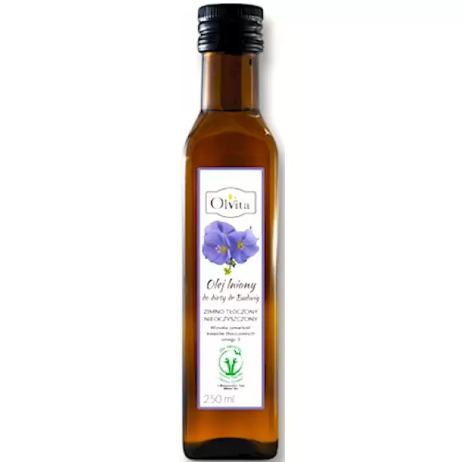 OlVita Olej lniany dieta Dr Budwig tłoczony na zimno nieoczyszczony 250ml  Omega-3